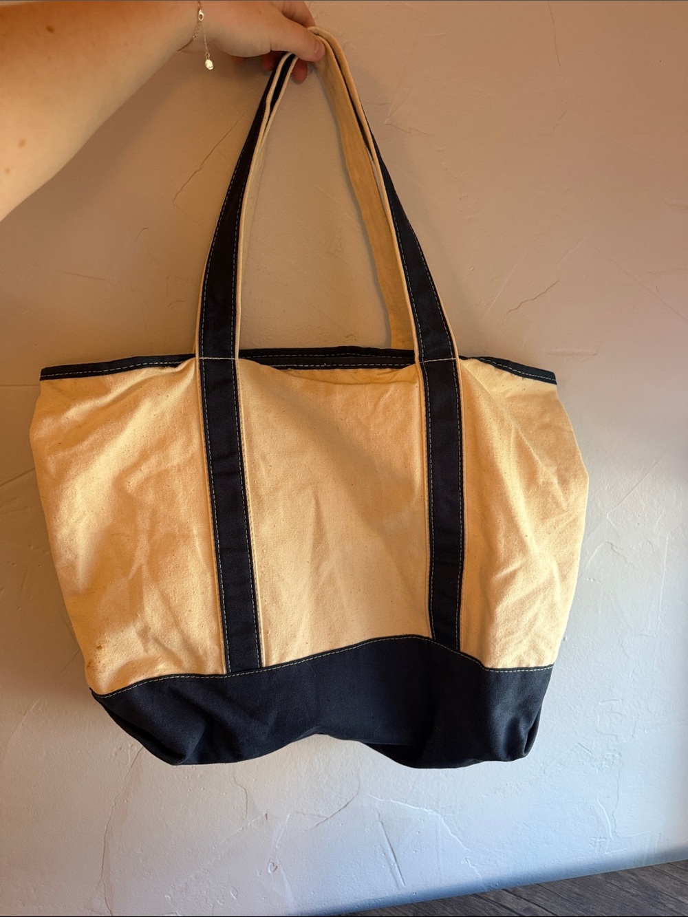 Vintage Canvas Patriotic Tote Bag with Flag Patch - Picture 3 of 4